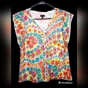 Talbots XS Cap Sleeve Floral Top
